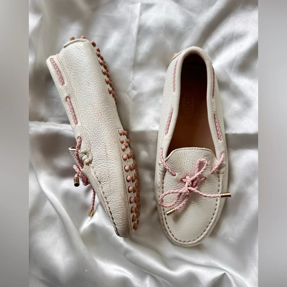 TOD’s Elegant White and Pink Women's Loafers